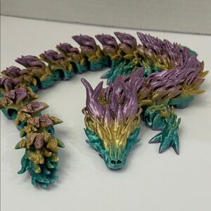 Iridescent Teal, Gold & Purple Dragon Figurine